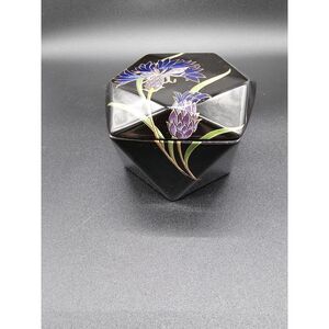 Vintage Otagiri Floral Trinket Box Purple Black 5‎ Sided